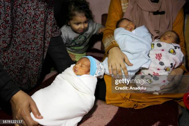 View of quadruplets, one of them is still being treated in the hospital, given birth by Palestinian Iman Al-Masri, who leaves her home in Beit Hanoun...