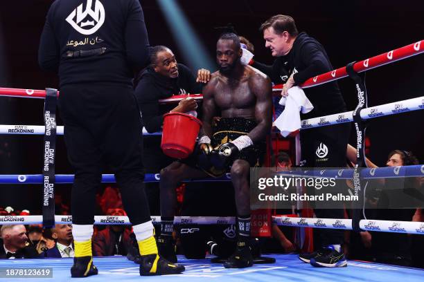 Deontay Wilder looks on between rounds during the WBC International & WBO Intercontinental Heavyweight title fight between Deontay Wilder and Joseph...
