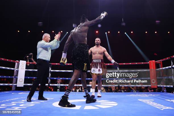 Deontay Wilder and Joseph Parker react following the WBC International & WBO Intercontinental Heavyweight title fight between Deontay Wilder and...