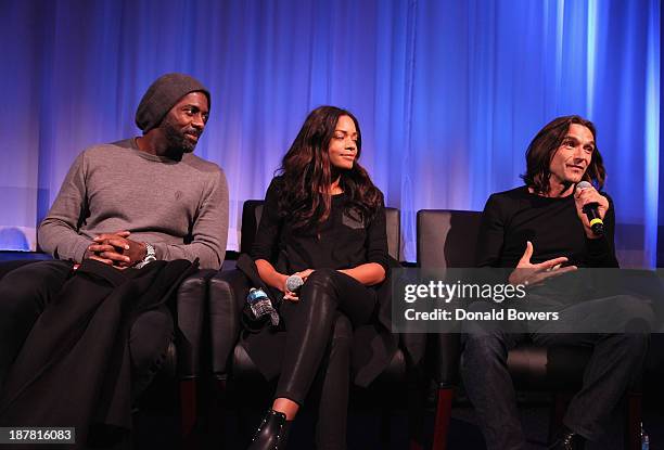 Idris Elba, Naomie Harris and Justin Chadwick attend The Academy Of Motion Picture Arts And Sciences Hosts An Official Academy Members Screening Of...