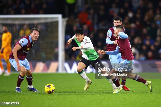 Wataru Endo of Liverpool during the Premier League match between Burnley FC and Liverpool FC at Turf Moor on December 26, 2023 in Burnley, England.