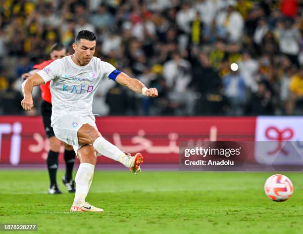 Cristiano Ronaldo of Al Nassr in action during the Saudi Pro League week 17 football match between Al-Ittihad and Al Nassr at King Abdullah Sports...