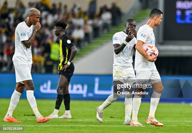 Cristiano Ronaldo of Al Nassr celebrates after score a goal during the Saudi Pro League week 17 football match between Al-Ittihad and Al Nassr at...