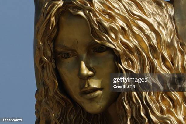 View of a statue of Colombian singer Shakira at the Malecon in Barranquilla, Colombia, on December 26, 2023. Colombian superstar Shakira's Caribbean...