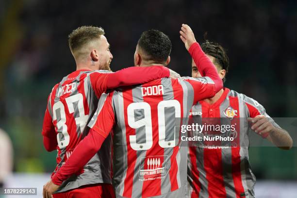 Michele Castagnetti of US Cremonese is celebrating a goal during the Serie B BKT match between Palermo FC and US Cremonese in Palermo, Italy, on...