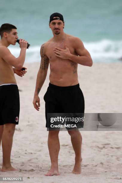 Zlatan Ibrahimovic is seen on the beach on December 25, 2023 in Miami Beach, Florida.