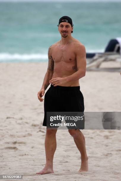 Zlatan Ibrahimovic is seen on the beach on December 25, 2023 in Miami Beach, Florida.