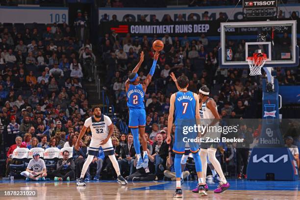 Shai Gilgeous-Alexander of the Oklahoma City Thunder shoots the ball during the game against the Minnesota Timberwolves on December 26, 2023 at...