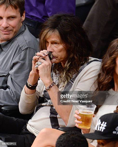 Steven Tyler attends a basketball game between the New Orleans Pelicans and the Los Angeles Lakers at Staples Center on November 12, 2013 in Los...