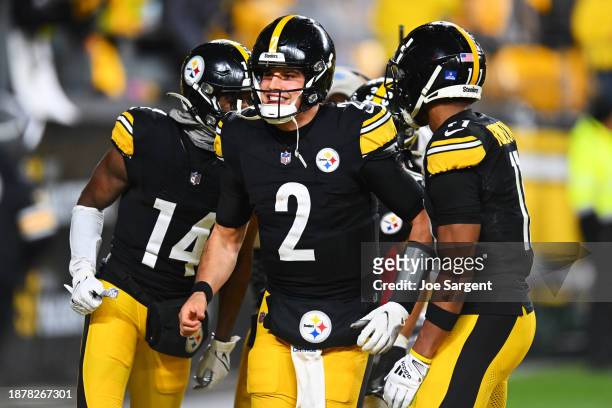 Mason Rudolph of the Pittsburgh Steelers celebrates during the third quarter of a game against the Cincinnati Bengals at Acrisure Stadium on December...