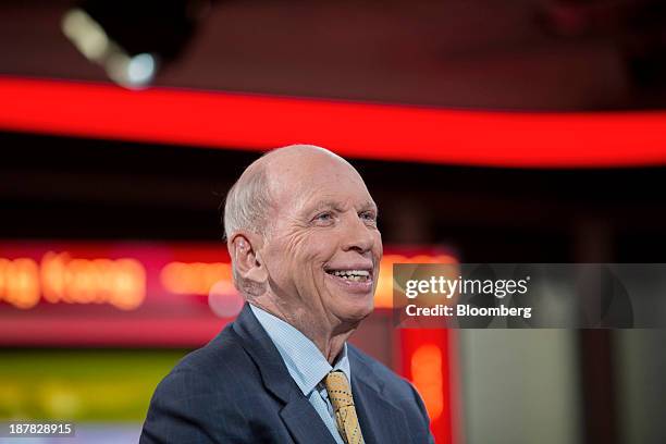 Byron Wien, vice chairman of the advisory services unit at Blackstone Group LP, reacts during a Bloomberg Television interview in Hong Kong, China,...