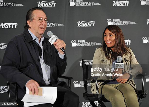 Variety's Steven Gaydos and director Haifaa Al-Mansour attend the 2013 Variety Screening Series Presents Sony Pictures Classics' "Wadjda" at ArcLight...