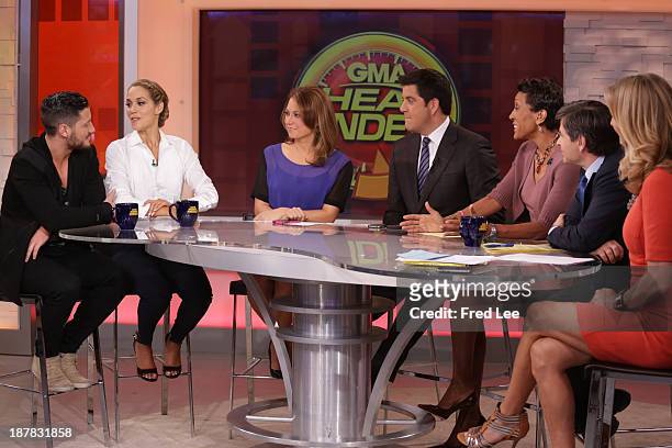 After being eliminated from "Dancing with the Stars" Elizabeth Berkley Lauren and Val Chmerkovskiy appear on "Good Morning America," 11/12/13, airing...