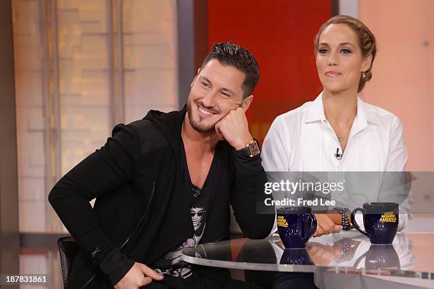 After being eliminated from "Dancing with the Stars" Elizabeth Berkley Lauren and Val Chmerkovskiy appear on "Good Morning America," 11/12/13, airing...