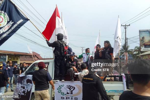 Indonesia Morowali Industrial Park workers protest against their working conditions outside the facility in Bungku, South Sulawesi, on December 27...