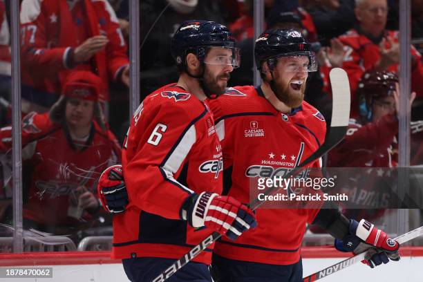 Anthony Mantha of the Washington Capitals celebrates after scoring a goal against the Tampa Bay Lightning during the second period at Capital One...