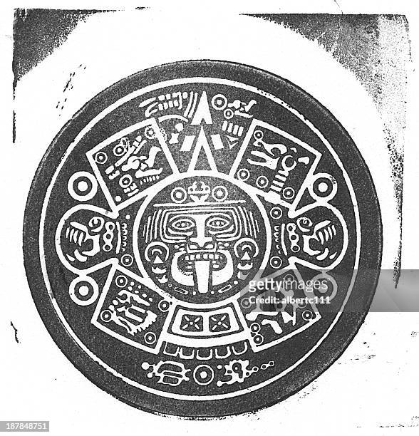 ilustraciones, imágenes clip art, dibujos animados e iconos de stock de azteca calendario de la firma - calendario azteca