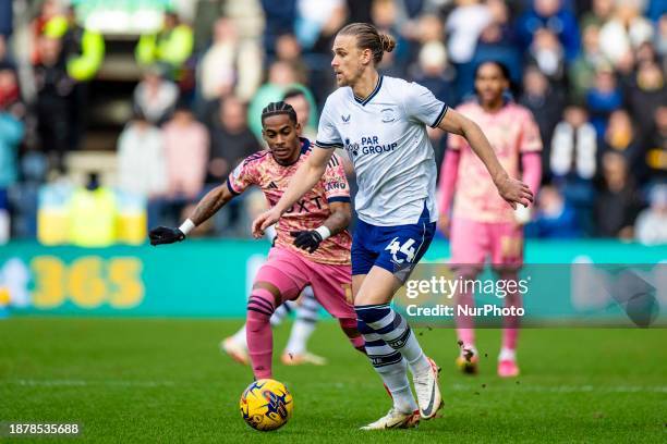 Brad Potts of Preston North End is in action during the Sky Bet Championship match between Preston North End and Leeds United at Deepdale in Preston,...