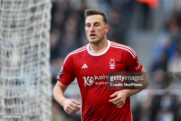 Chris Wood is celebrating after scoring a goal to make it 1-1 during the Premier League match between Newcastle United and Nottingham Forest at St....