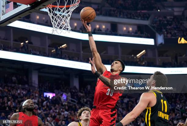 Toumani Camara of the Portland Trail Blazers shoots a layup against the Golden State Warriors during the first half at Chase Center on December 23,...