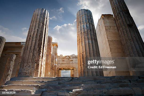 entryway into the acropolis - athens greece stock pictures, royalty-free photos & images