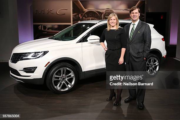 Chief Engineer Lisa Drake and Executive VP of Ford Global, Marketing, Sales and Service and Lincoln, Jim Farley with all-new 2015 Lincoln MKC on...
