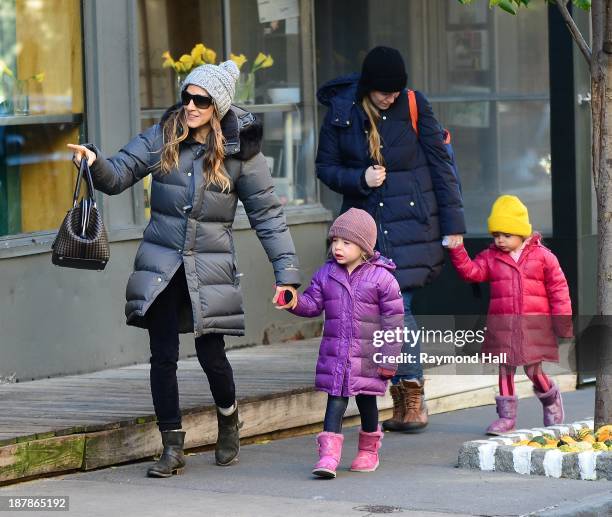 Actress Sarah Jessica Parker, Marion Loretta Elwell Broderick and Tabitha Hodge Broderick are seen in the West Village on November 13, 2013 in New...