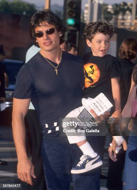 Actor Antonio Sabato, Jr. And son Jack attend the "Mission: Impossible II" Hollywood Premiere on May 18, 2000 at the Mann's Chinese Theatre in...