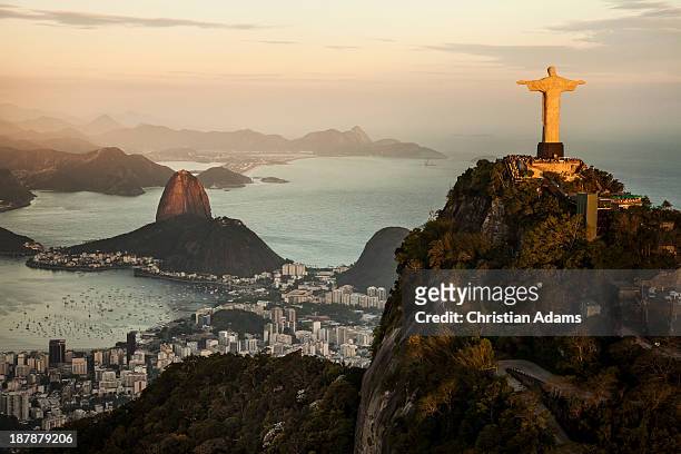 view of rio de janeiro at sunset - brazil landmark stock pictures, royalty-free photos & images