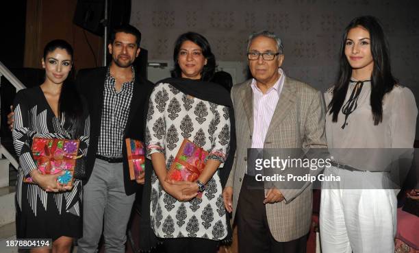 Nin Dusanj, Aftab Shivdasani, Priya Dutt,Y. K. Sapru and Amyra Dastur attend the Neetu Chandras play Umrao on October 11, 2014 in Mumbai, India.