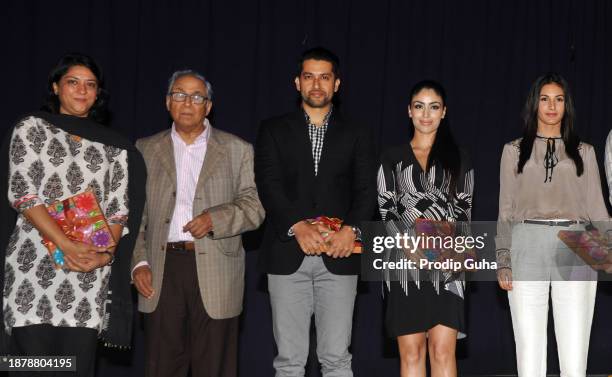 Priya Dutt,Y. K. Sapru, Aftab Shivdasani,Nin Dusanj and Amyra Dastur attend the Neetu Chandras play Umrao on October 11, 2014 in Mumbai, India.