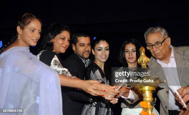 Priya Dutt, Aftab Shivdasani, Nin Dusanj,Amyra Dastur anf Y.K.Sapru attend the Neetu Chandras play Umrao on October 11, 2014 in Mumbai, India.