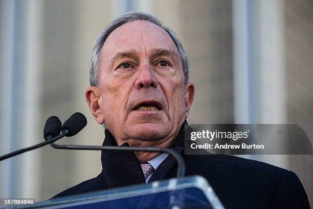 Outgoing Mayor of New York City Michael Bloomberg speaks at the opening ceremony of Four World Trade Center, the first tower to open at the original...