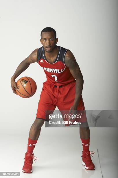 Season Preview: Portrait of Louisville guard Russ Smith during photo shoot at KFC Yum! Center. Louisville, KY CREDIT: Bill Frakes