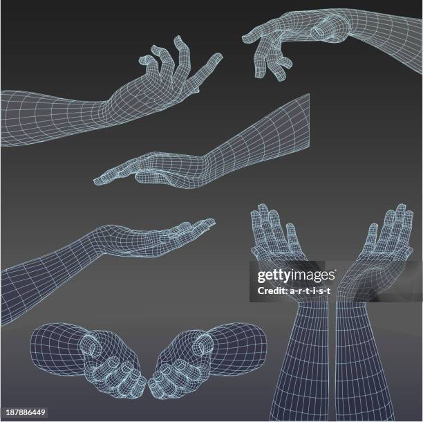 illustrazioni stock, clip art, cartoni animati e icone di tendenza di set di mano tridimensionale - mano digitale