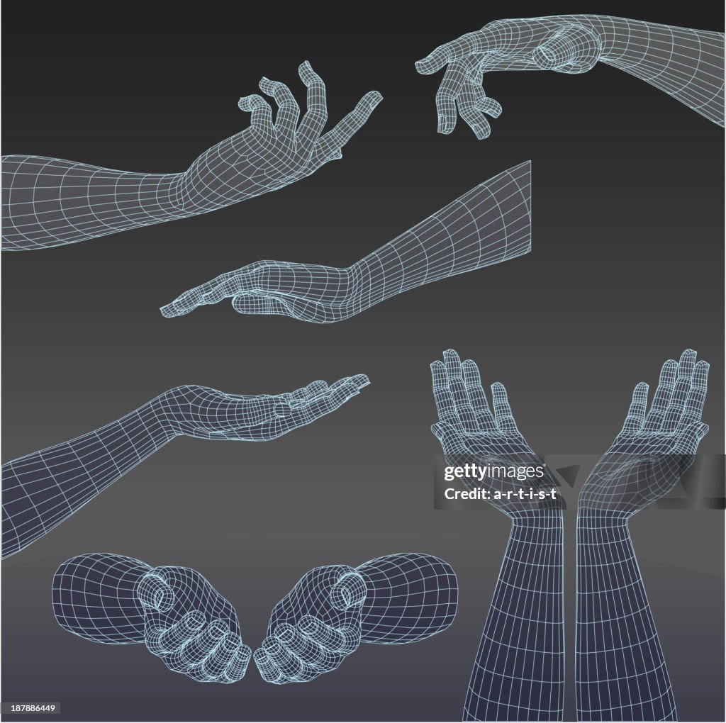 Set of three-dimensional hands