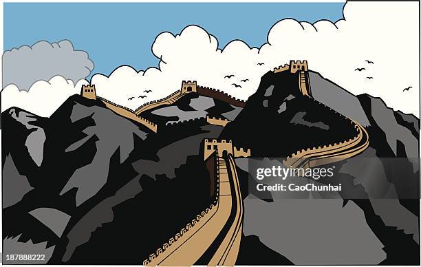 the great wall - sepia toned background stock illustrations