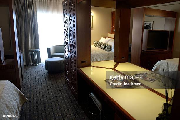 November 13: An Art Deco design in a "Pullman" room in the new112-room hotel at Union Station, the Crawford Hotel. It's named in honor of Dana...