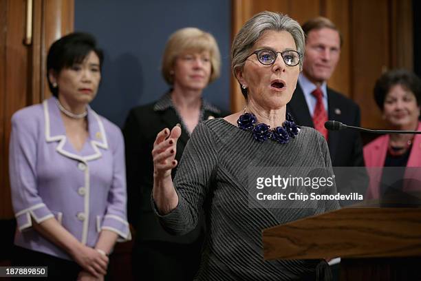 Sen. Barbara Boxer announces new legislation to protect a woman's right to abortion during a news conference with U.S. Rep. Judy Chu , U.S. Sen....