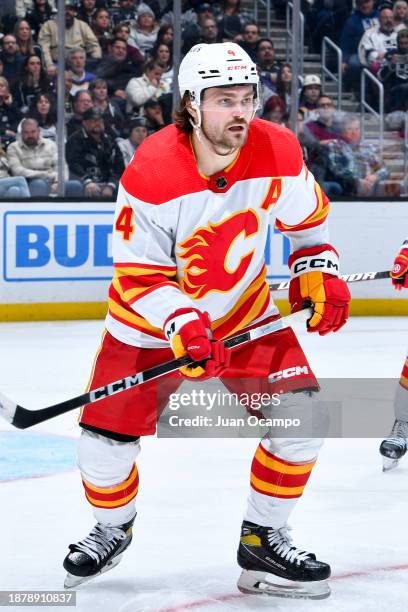 Rasmus Andersson of the Calgary Flames skates on the ice during the third period against the Los Angeles Kings at Crypto.com Arena on December 23,...