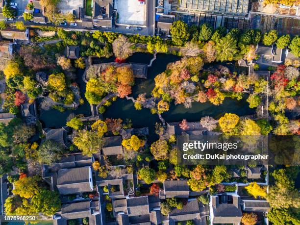 aerial view of  suzhou garden (the humble administrator's garden ) in autumn - kai stock pictures, royalty-free photos & images