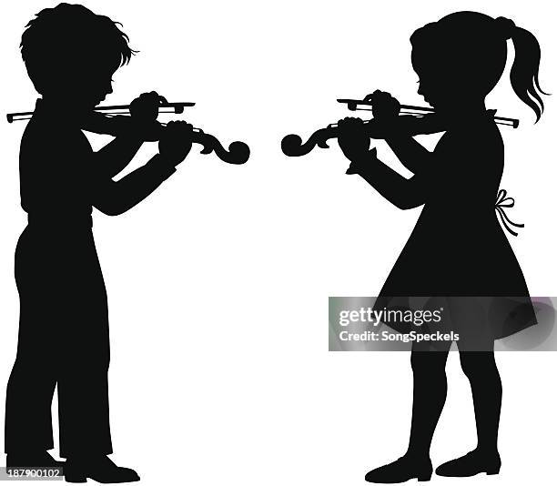 stockillustraties, clipart, cartoons en iconen met kids playing violin - boy violin