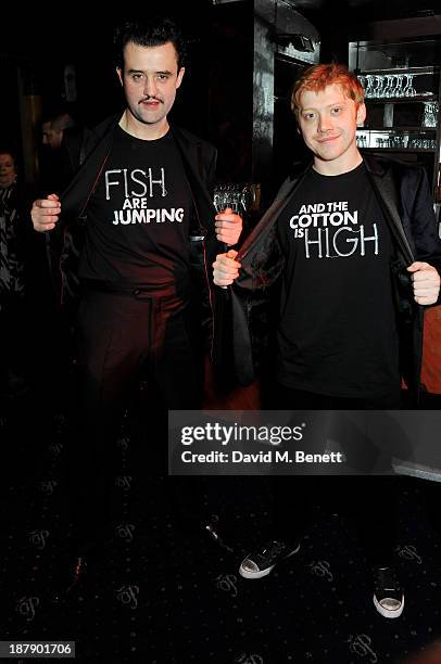 Cast members Daniel Mays and Rupert Grint attend an after party celebrating the press night performance of 'Mojo' at Cafe de Paris on November 13,...