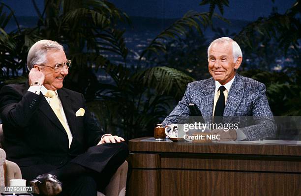 Pictured: Announcer Ed McMahon, host Johnny Carson in the 1980s --