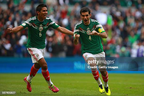 Rafael Marquez of Mexico celebrates during a match between Mexico and New Zealand as part of the FIFA World Cup Qualifiers at Azteca Stadium on...