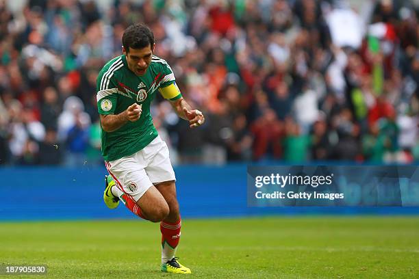 Rafael Marquez of Mexico celebrates during a match between Mexico and New Zealand as part of the FIFA World Cup Qualifiers at Azteca Stadium on...