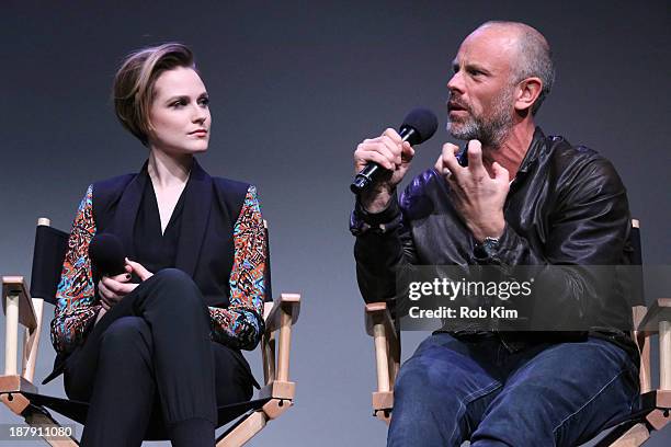 Evan Rachel Wood and director Fredrik Bond attend "Meet The Actor: Charlie Countryman" at Apple Store Soho on November 13, 2013 in New York City.