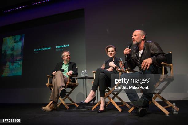 Senior Editor Entertainment Weekly/Moderator Thom Geier, actress Evan Rachel Wood and director Fredrik Bond attend "Meet The Actor: Charlie...