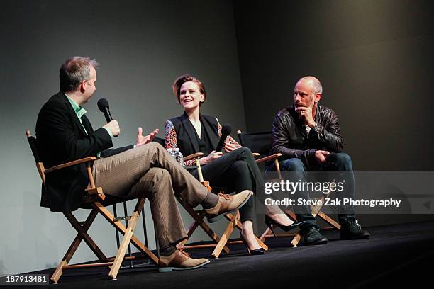 Tom Geiger, Evan Rachel Wood and Fredrik Bond attend "Meet The Actor: Charlie Countryman" at Apple Store Soho on November 13, 2013 in New York City.