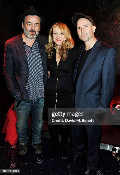 Writer Jez Butterworth, producer Sonia Friedman and director Ian Rickson attend an after party celebrating the press night performance of 'Mojo' at...
